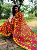Red And Yellow Rose Printed Pure Pure Cotton Pure Pure Cotton Dhakai Jamdani Sarees