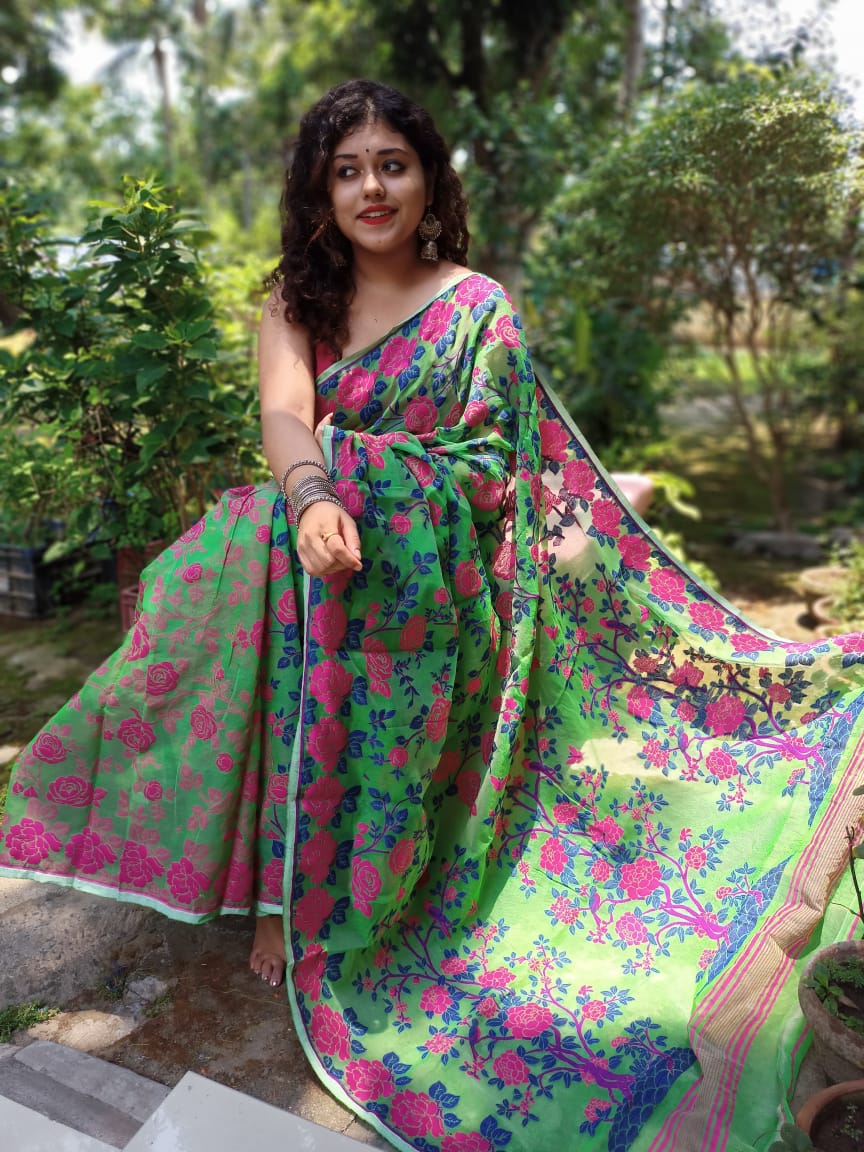 Handwoven Navy Blue Nepali dhaka saree combined with some beautiful pattey  🍃🍂Butta *soft and shiny easy to drape *you choose we w... | Instagram