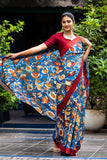 Admiral Blue And MultiColour Hand Painted Pure Silk Mark Certified Tussar Silk Kalamkari Sarees Get Extra 10% Discount on All Prepaid Transaction