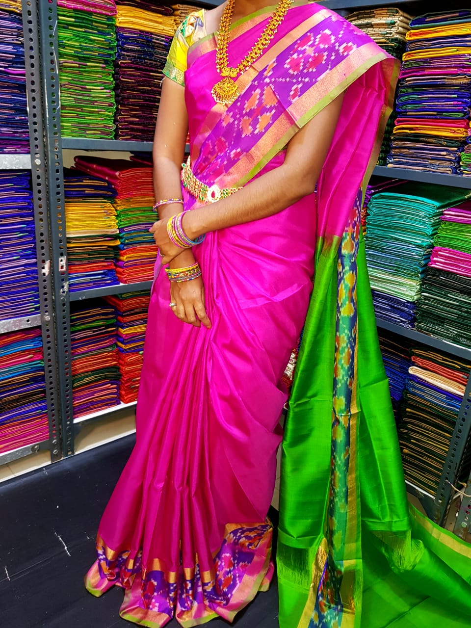 Buy Sunderani Dark green and Pink banarasi saree silk blend woven jacquard  saree for women Ram Sita Dark Green and Pink at Amazonin