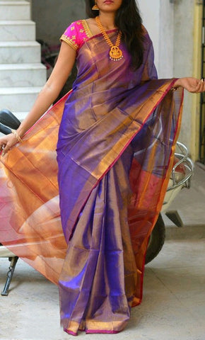 Grape Violet With Golden Pallu HandWoven Pure Uppada Silk Sarees Get Extra 10% Discount on All Prepaid Transaction