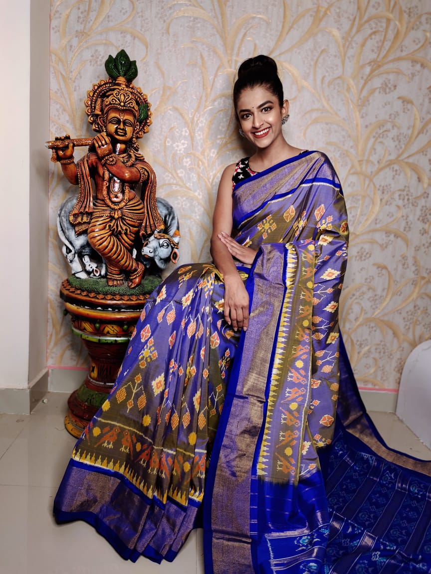 Blue And Dual Tone HandWoven Ikkat Silk Sarees