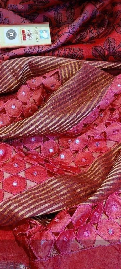 Pink Cut Work Zari Border Pure Silk Mark Certified Tussar Silk Sarees