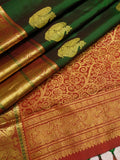 Dark Green And Orange Pallu Pure Handwoven Kanjivaram Silk Sarees Get Extra 10% Discount on All Prepaid Transaction