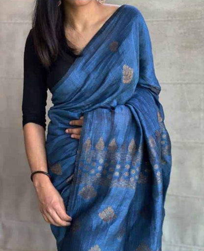 Lapis Blue Organic Pure Linen Sarees