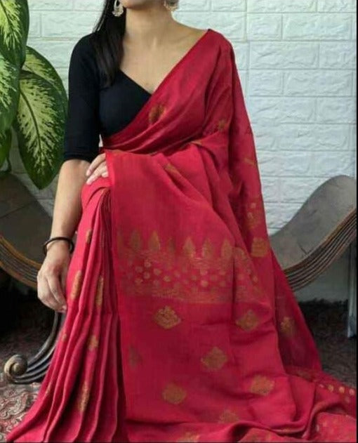 Rose Red Organic Pure Linen Sarees