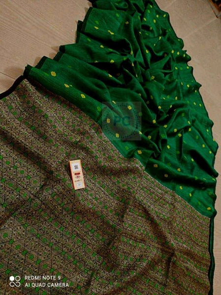 Pine Green Matka Silk Designer Jamdani Sarees