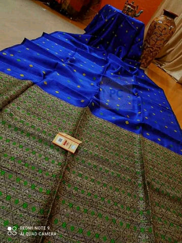 Royal Blue Matka Silk Designer Jamdani Sarees Get Extra 10% Discount on All Prepaid Transaction