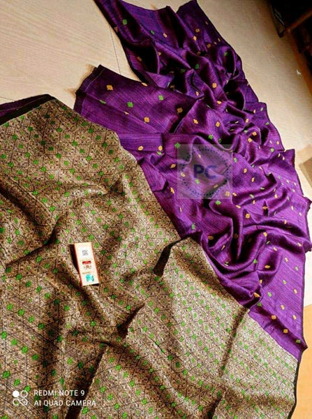 Violet Matka Silk Designer Jamdani Sarees