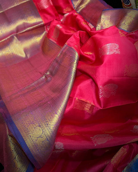 Punch Pink Designer Gadwal Pure Silk