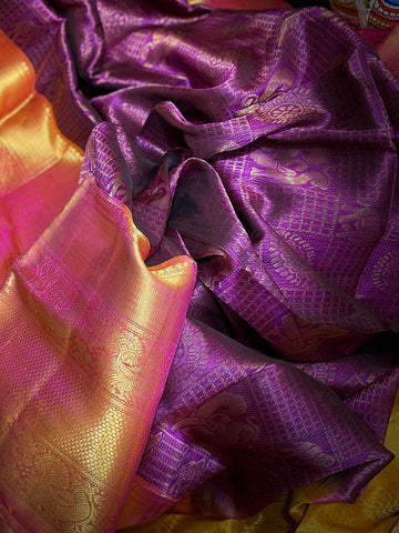 Mulberry Violet Designer Gadwal Pure Silk Sarees Get Extra 10% Discount on All Prepaid Transaction