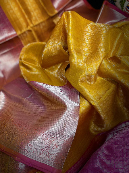 MeriGold Yellow Designer Gadwal Pure Silk Sarees