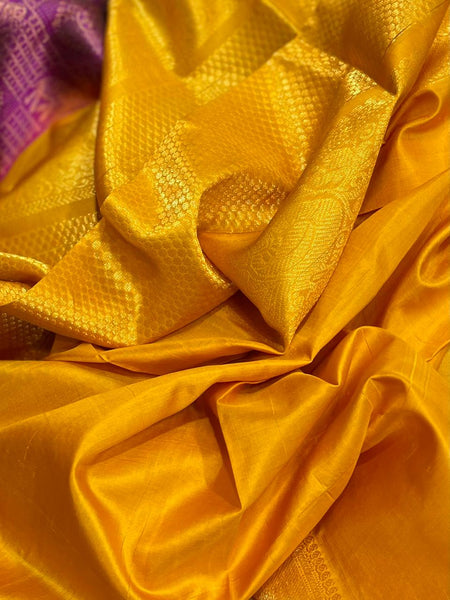 MeriGold Yellow Designer Gadwal Pure Silk Sarees