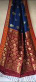 Royal Blue And Golden Pallu Designer Organic Pure Linen Sarees