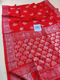 Red And Designer Pallu Organic Pure Linen Sarees