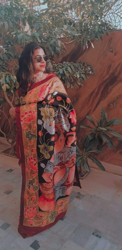 MultiColour Hand Painted Pure Silk Mark Certified Bishnupuri Silk Sarees