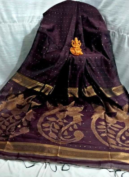 Wine Violet Amkolka Handloom Pure Soft Cotton Sarees