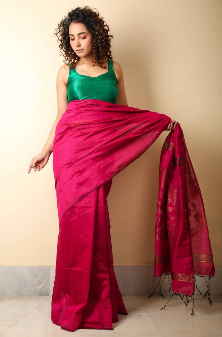 Magenta Amkolka Handloom Khadi Sarees