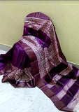 Deep Violet Beautiful Block Print Zari Border Pure Silk Mark Certified Tussar Silk Sarees