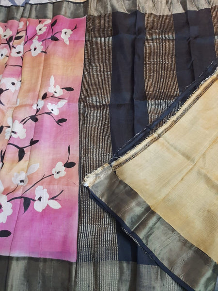 Pure Hand Painted Pure Silk Mark Certified Tussar Silk Sarees