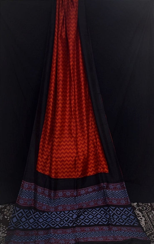 Red Block Printed Pure Silk Mark Certified Bishnupuri Silk Sarees