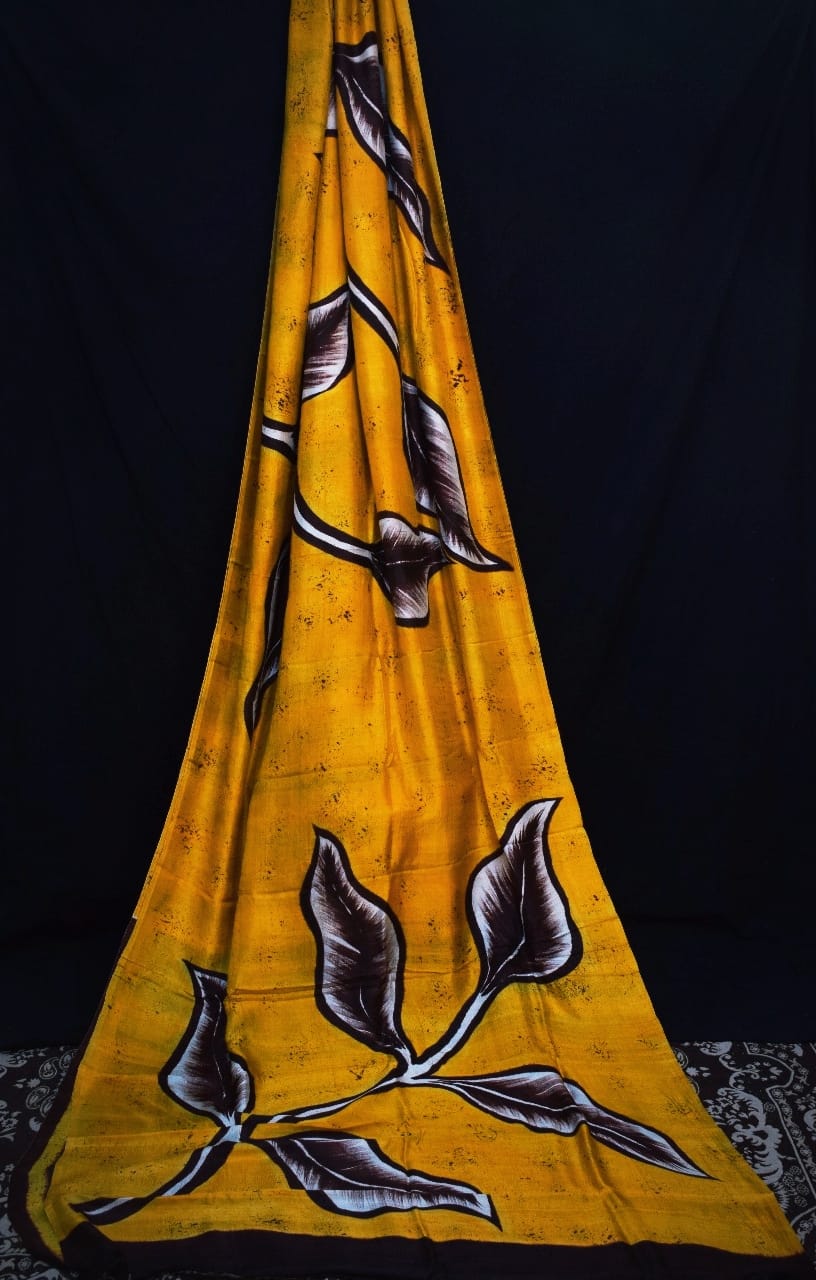 Yellow Batik Hand Painted Pure Silk Mark Certified Bishnupuri Silk Sarees