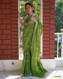 Green Slub Pure Linen Weaving Sarees