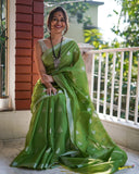 Green Slub Pure Linen Weaving Sarees