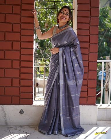 Black Slub Pure Linen Weaving Sarees