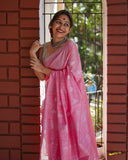 Pink Slub Pure Linen Weaving Sarees