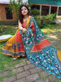 Multicoloured  Hand Painted Floral Motif Pure Silk Mark Certified Bishnupuri Silk Sarees