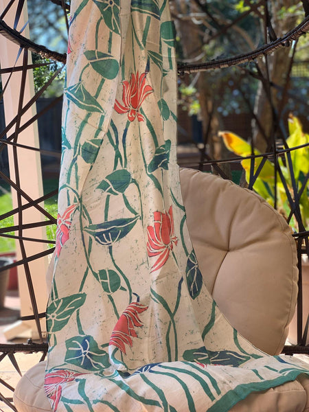 Beige Hand Painted Floral Motif Pure Silk Mark Certified Murshidabad Silk Sarees