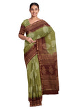 Brown Green Bagru Printed Pure Chanderi Silk Sarees