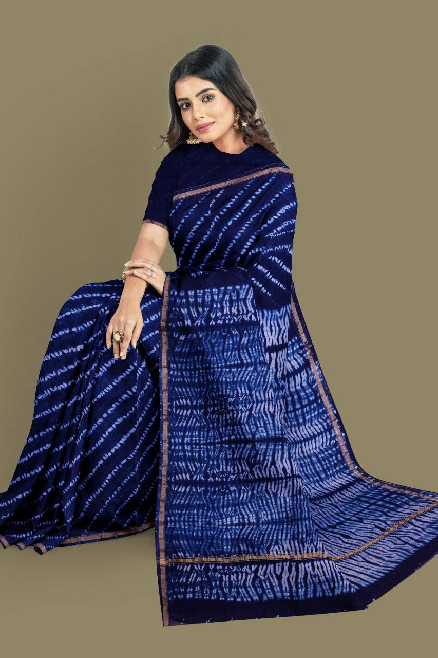 Blue Bagru Printed Pure Chanderi Silk Sarees