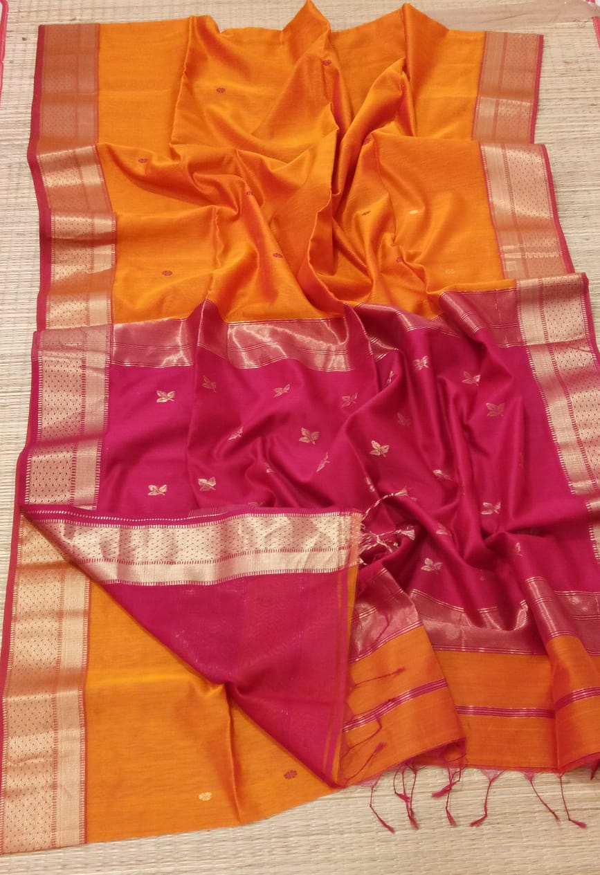 Orange Maheshwari Silk Sarees