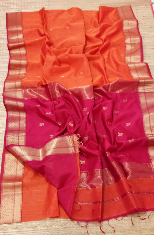 Orange Maheshwari Silk Sarees