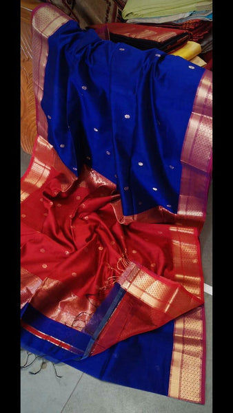 Blue Red Maheshwari Silk Sarees