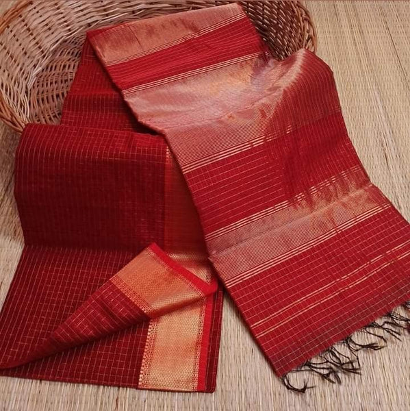 Red Maheshwari Silk Sarees