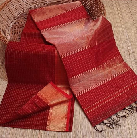 Red Maheshwari Silk Sarees Get Extra 10% Discount on All Prepaid Transaction