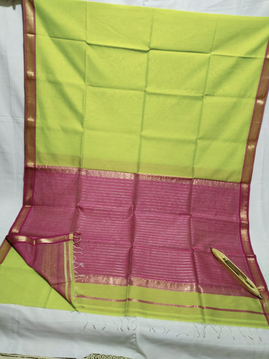 Yellow Maheshwari Silk Sarees