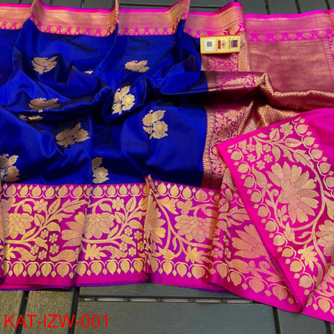 Blue & Golden Banarasi Silk Sarees Get Extra 10% Discount on All Prepaid Transaction