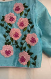 Sky Blue Fish Motif Embroidered Boat Neck Piping Blouses(Add To Cart 15% Off) Get Extra 10% Discount on All Prepaid Transaction