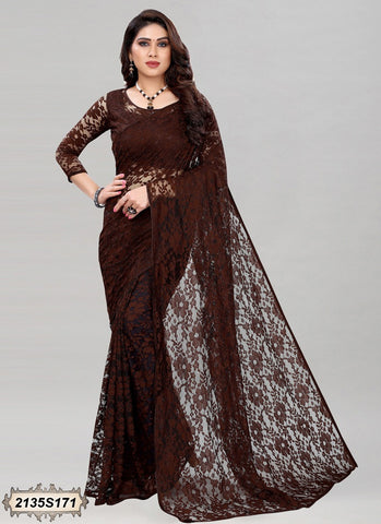 Red & Beige Net Sarees Get Extra 10% Discount on All Prepaid Transaction