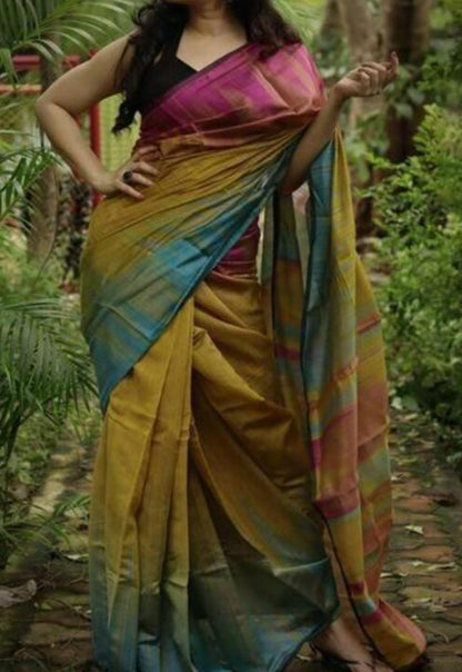 Ikkat Pure Cotton Handwoven Saree