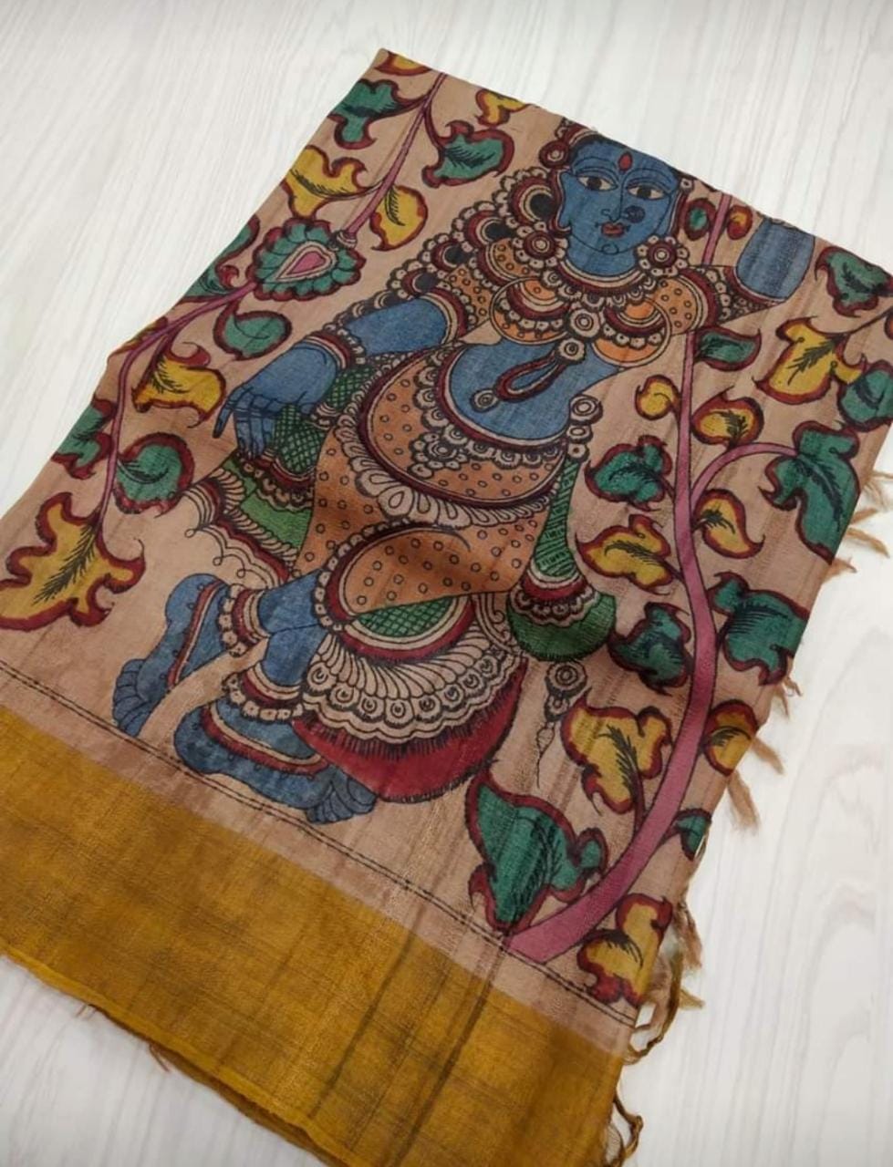 Multi Colour Sri Kala Hasti Pure  Silk Mark Certified Tussar Silk Kalamkari Sarees