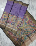 Multi Colour Sri Kala Hasti Pure Silk Mark Certified Tussar Silk Kalamkari Sarees