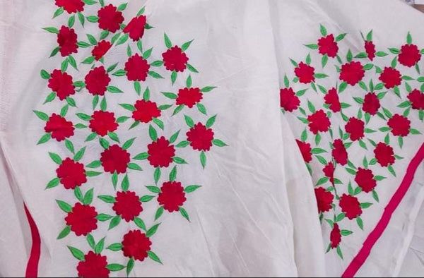 White Handloom Embroidery Work Saree