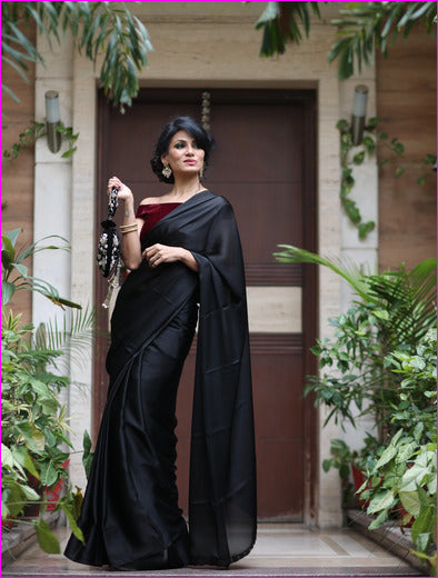 Black Satin Silk Saree