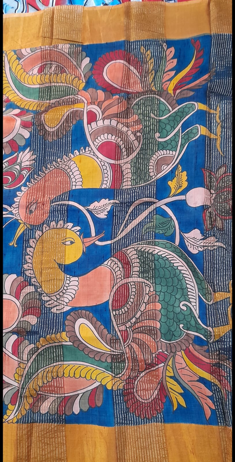 Blue Multi Colour Pure Silk Mark Certified Tussar Silk Kalamkari Sarees