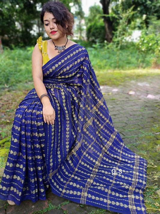 Navy Blue Color Cotton Handloom Sarees (Add to Cart Get 15% Extra Discount